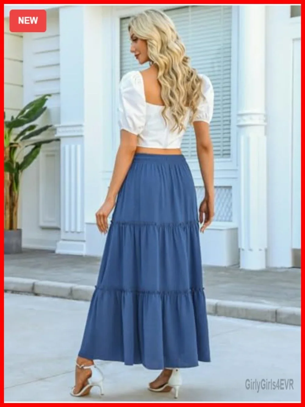 Women's Maxi Skirt High Waist Tie Flowy Tiered Ruffled Long Skirt with Pockets
